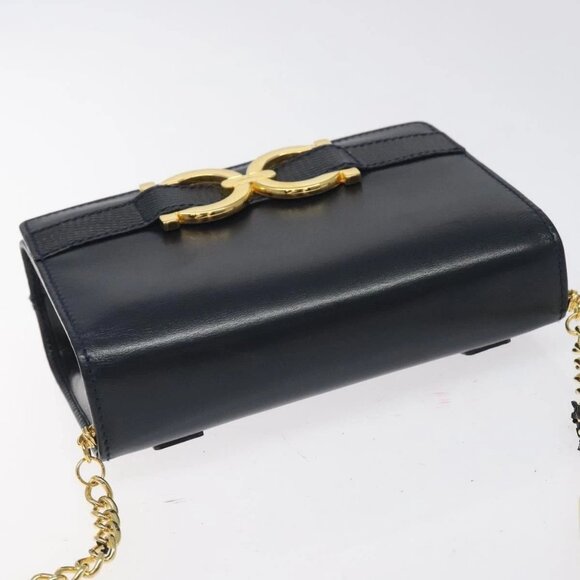 Salvatore Ferragamo Gancini Chain Shoulder Bag Leather Navy Gold - Picture 6 of 16